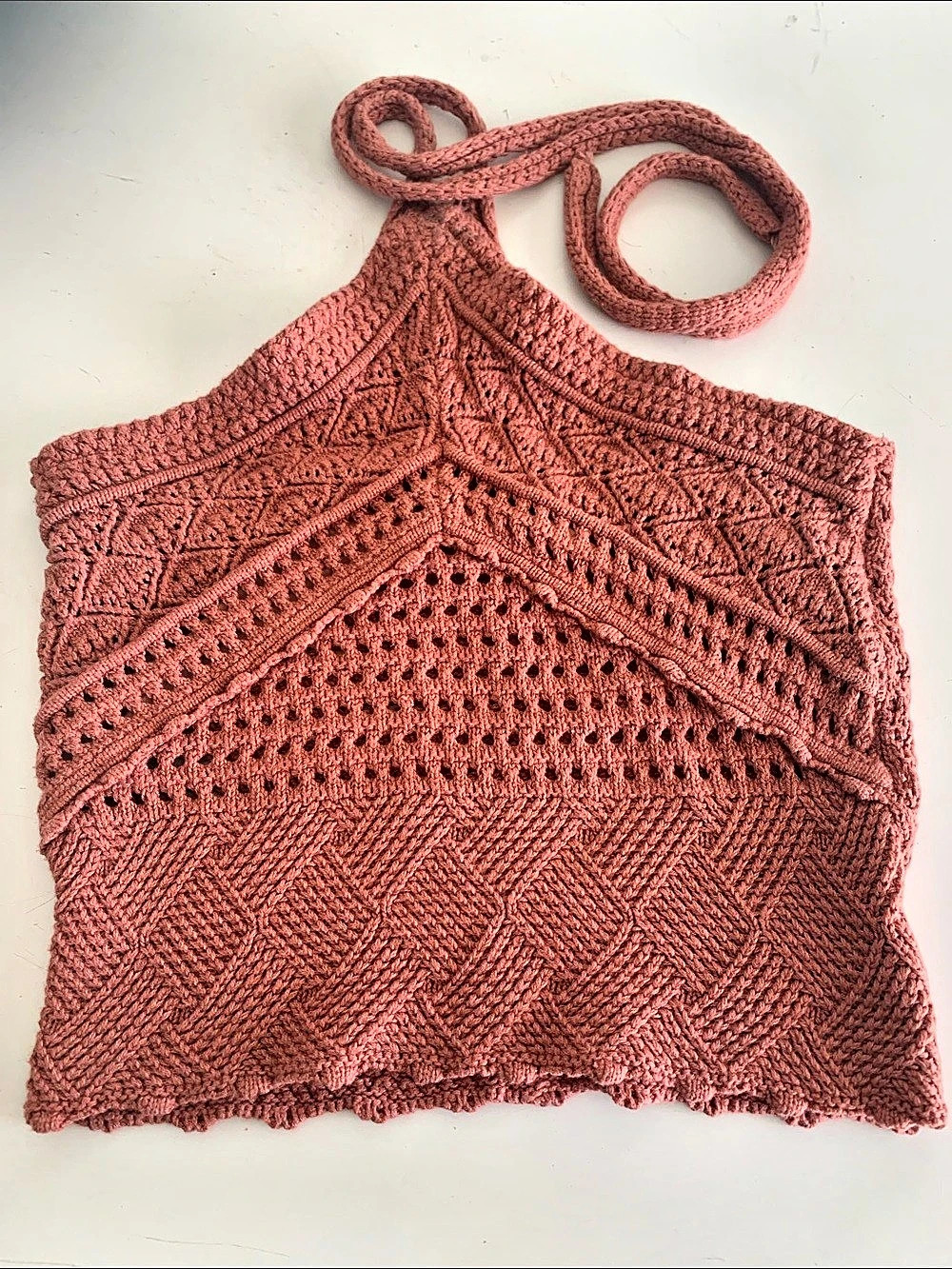 Be Cool Crochet Halter Sweater Tank Boho Fall festival cozy open weave Size M/L